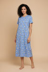 Zivame Farm Lore Knit Cotton Mid Length Nightdress - Chambray Blue — thumbnail 2